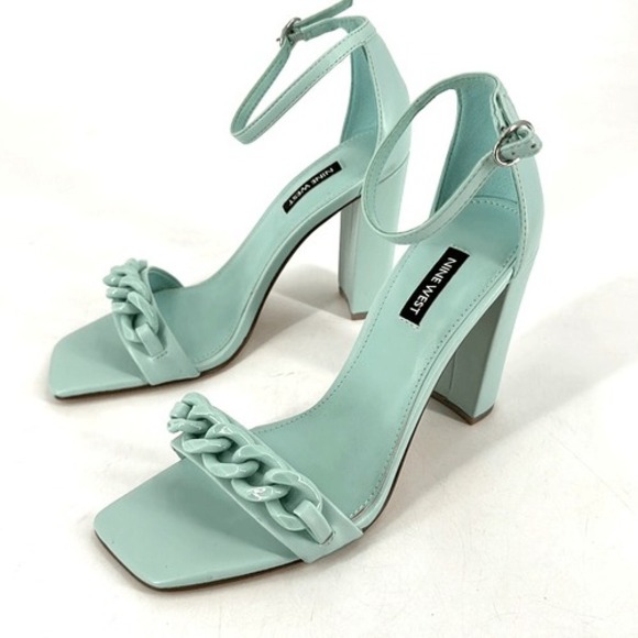 Nine West Shoes - NWOT Nine West Womens Mindful Chain Square‎ Toe Heeled Sandals Mint Green Size 8